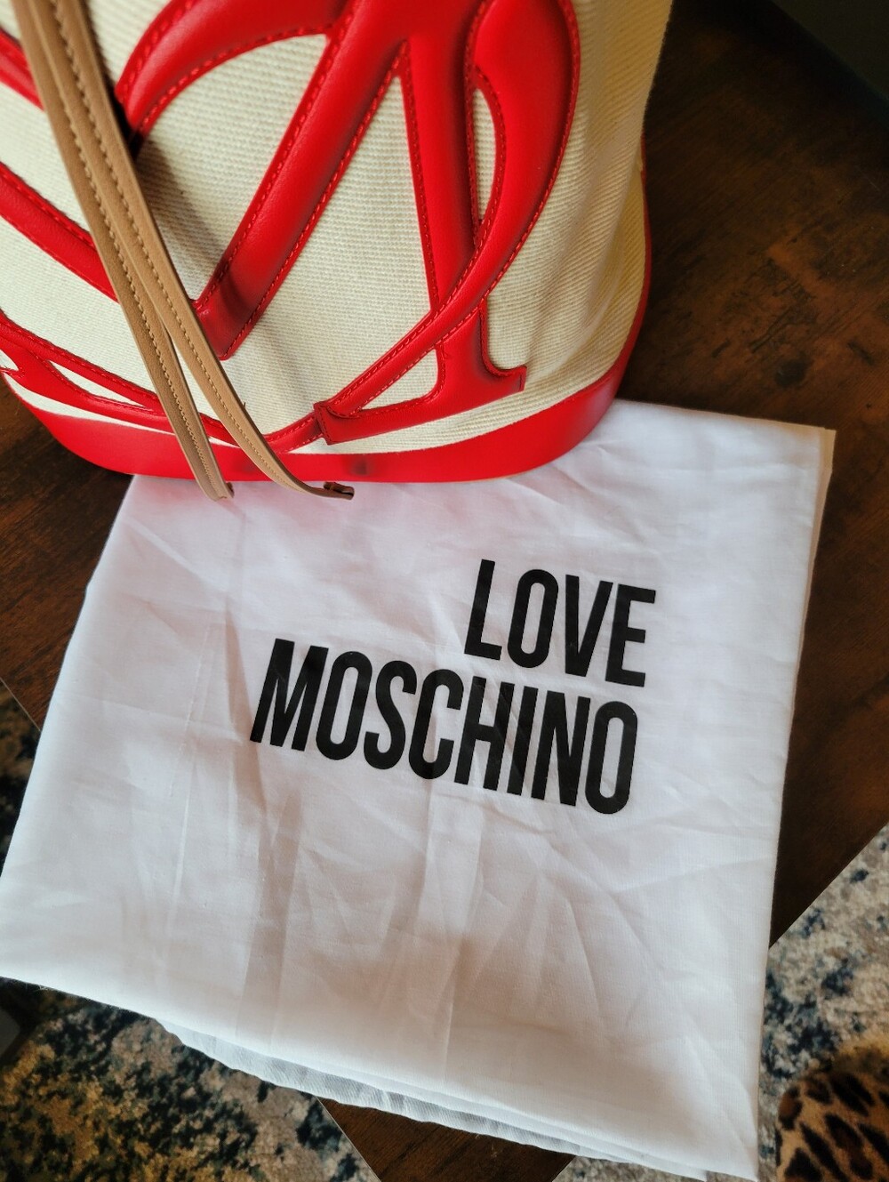 LOVE MOSCHINO Shoulder/Sling Borsa Canvas Naturale & PU Red - Picture 5 of 16